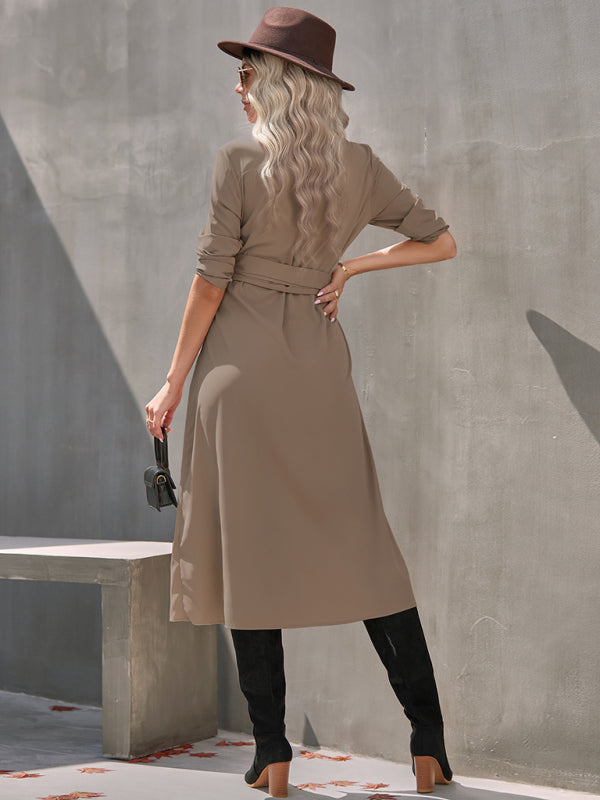 Business Dresses - Taupe Shirt Dress for Professional and Casual Wear