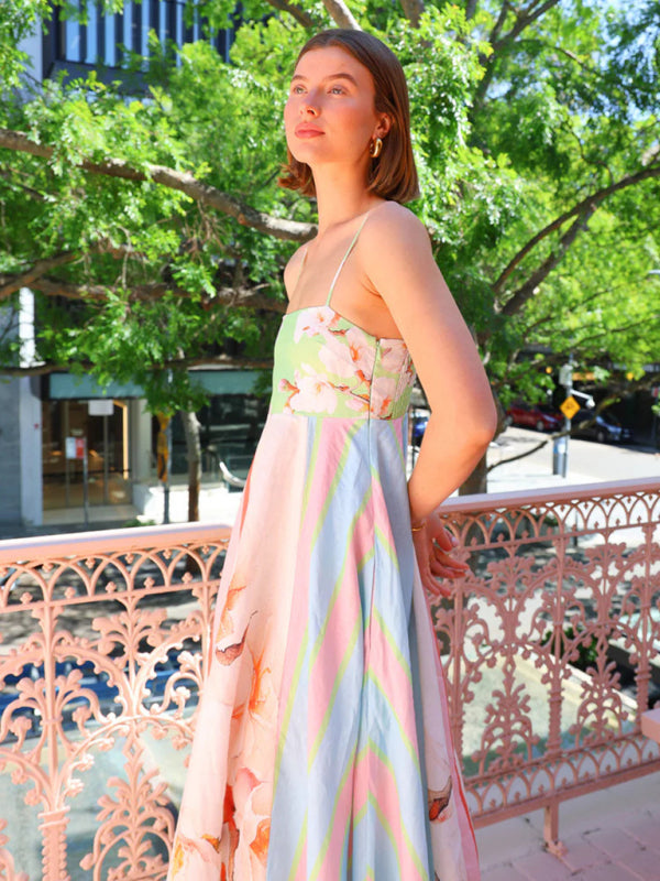 Cami Dress - Floral Striped Dress for Trendy Summer Events