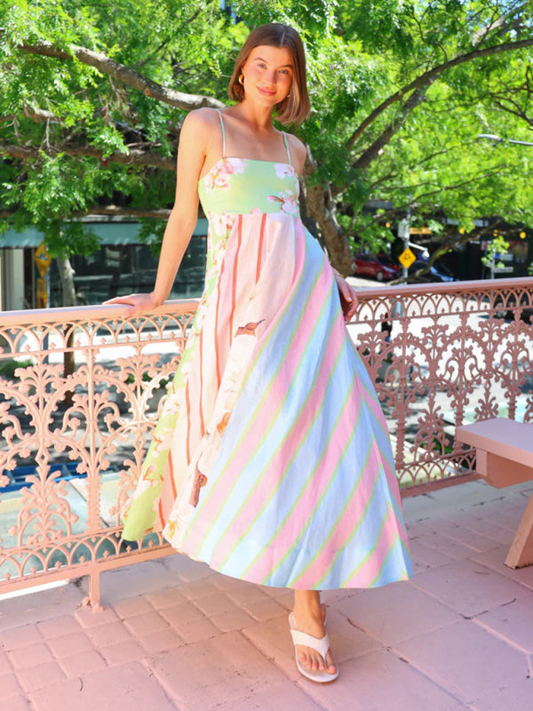 Cami Dress - Floral Striped Dress for Trendy Summer Events