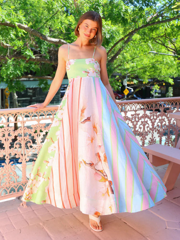 Cami Dress - Floral Striped Dress for Trendy Summer Events