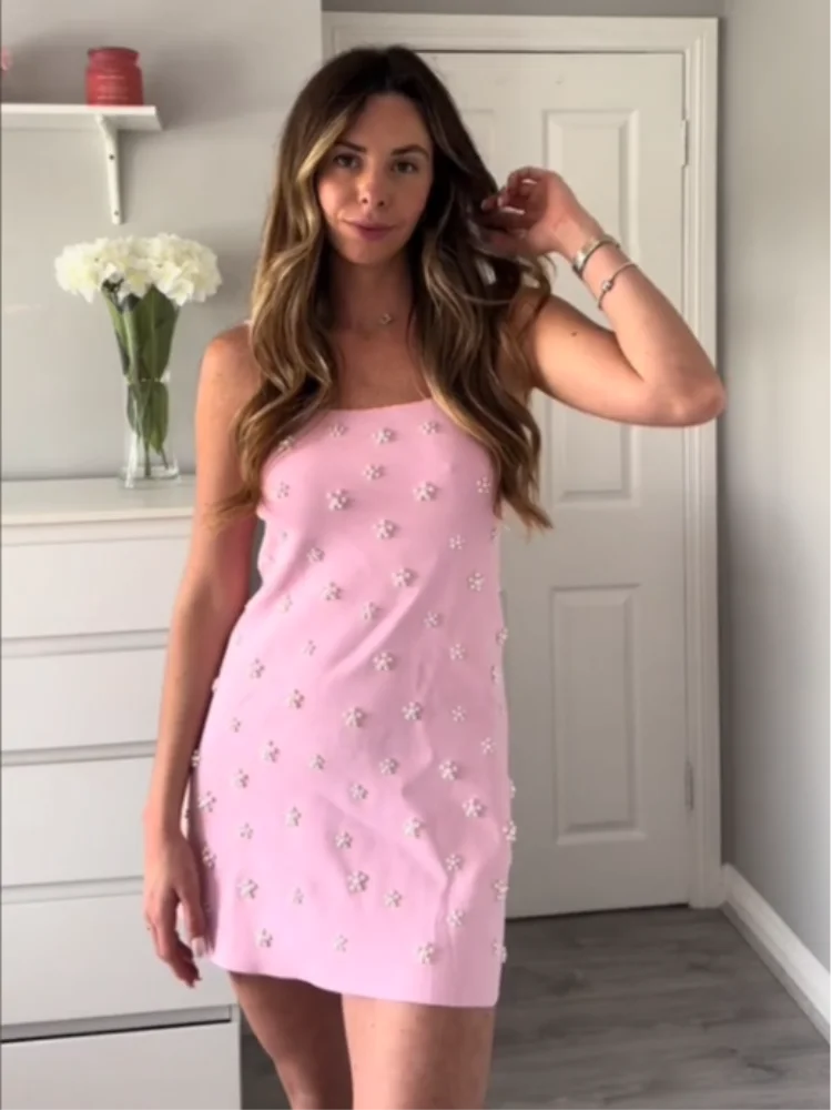 Cami Dresses- Summer Sundress with Floral Beads and Pearls- - Pekosa Women Fashion