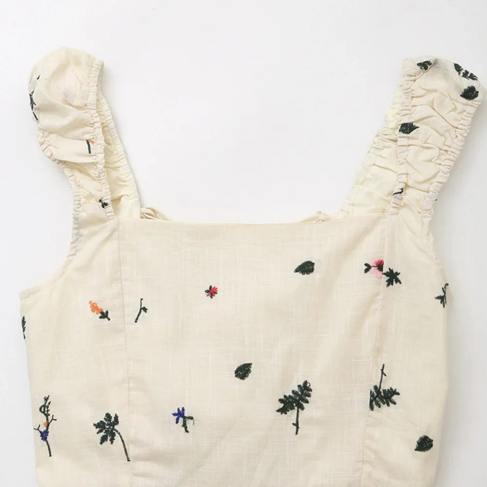 Cami Dresses- Summer Dress with Lace-Up Back and Embroidery- - Pekosa Women Fashion