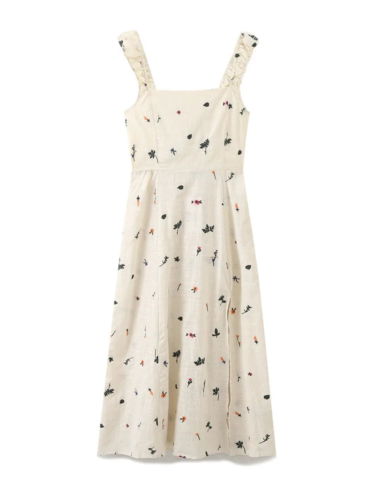 Cami Dresses- Summer Dress with Lace-Up Back and Embroidery- - Pekosa Women Fashion