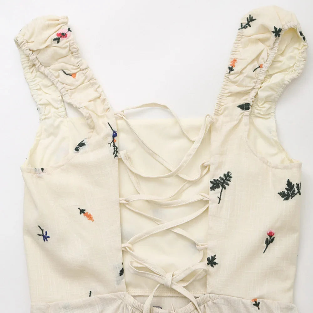 Cami Dresses- Summer Dress with Lace-Up Back and Embroidery- - Pekosa Women Fashion