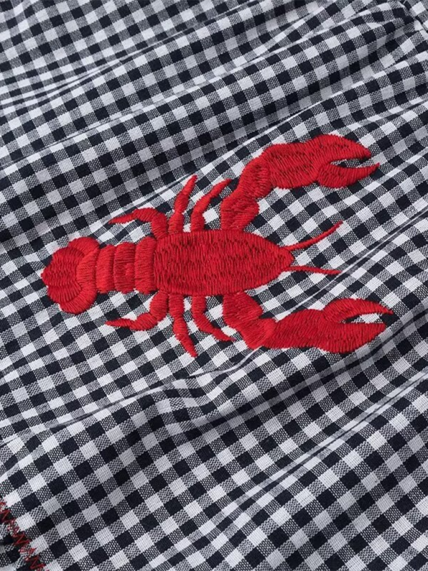 Cami Dresses- Women's Gingham Maxi Dress with Lobster Embroidery- - Pekosa Women Fashion