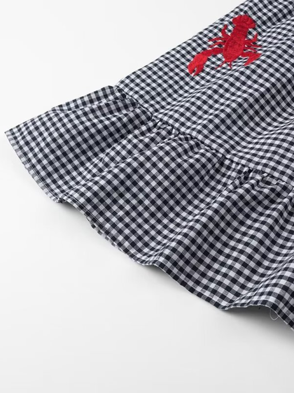 Cami Dresses- Women's Gingham Maxi Dress with Lobster Embroidery- - Pekosa Women Fashion