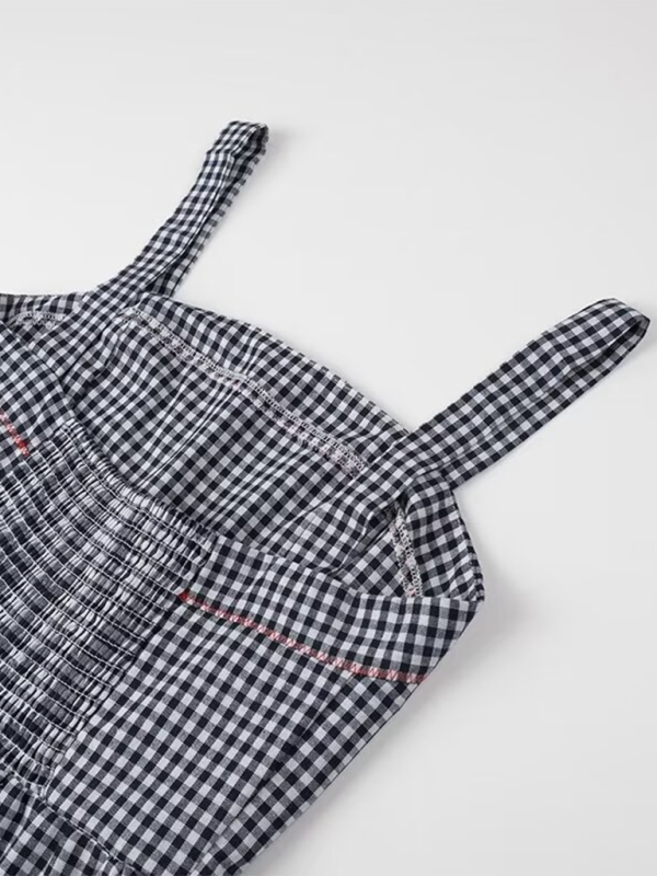 Cami Dresses- Women's Gingham Maxi Dress with Lobster Embroidery- - Pekosa Women Fashion