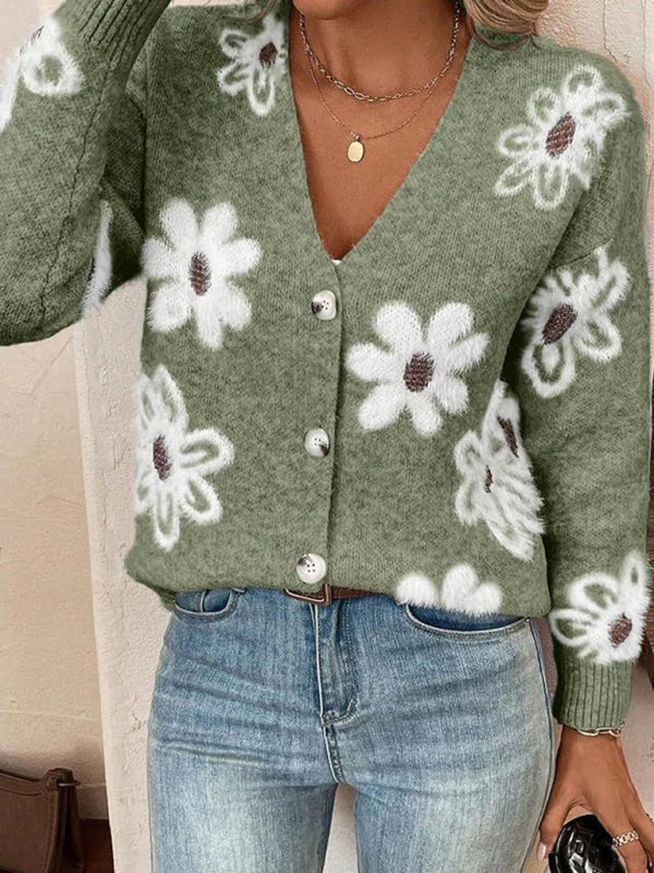 Cardigans - Casual Sunflower Knit Cardigan – Young Women's Style