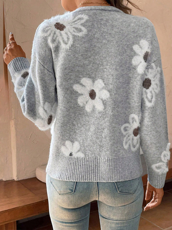 Cardigans - Casual Sunflower Knit Cardigan – Young Women's Style
