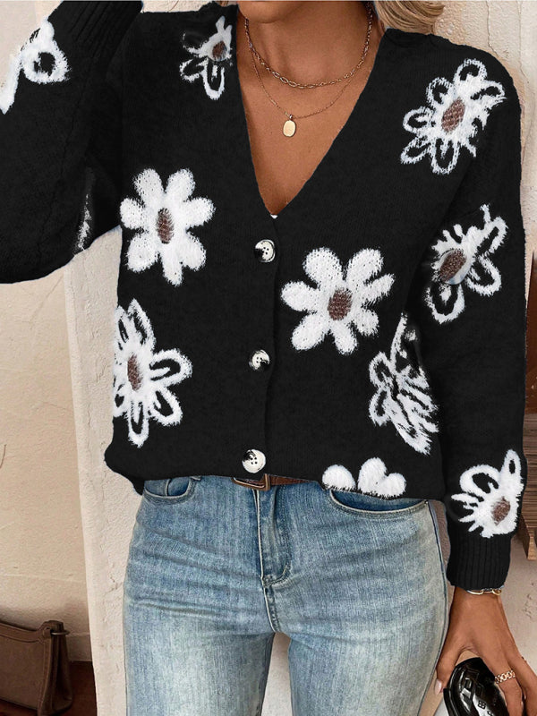 Cardigans - Casual Sunflower Knit Cardigan – Young Women's Style
