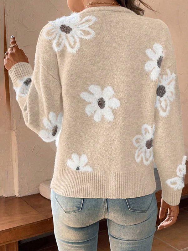 Cardigans - Casual Sunflower Knit Cardigan – Young Women's Style