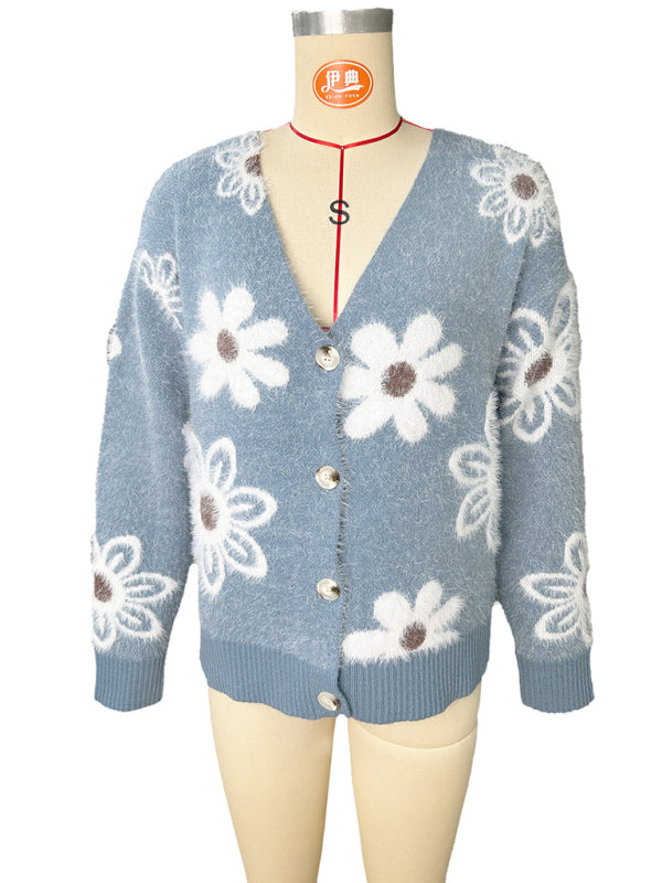 Cardigans - Casual Sunflower Knit Cardigan – Young Women's Style
