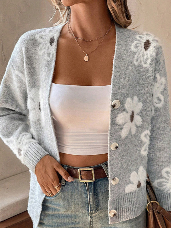 Cardigans - Casual Sunflower Knit Cardigan – Young Women's Style