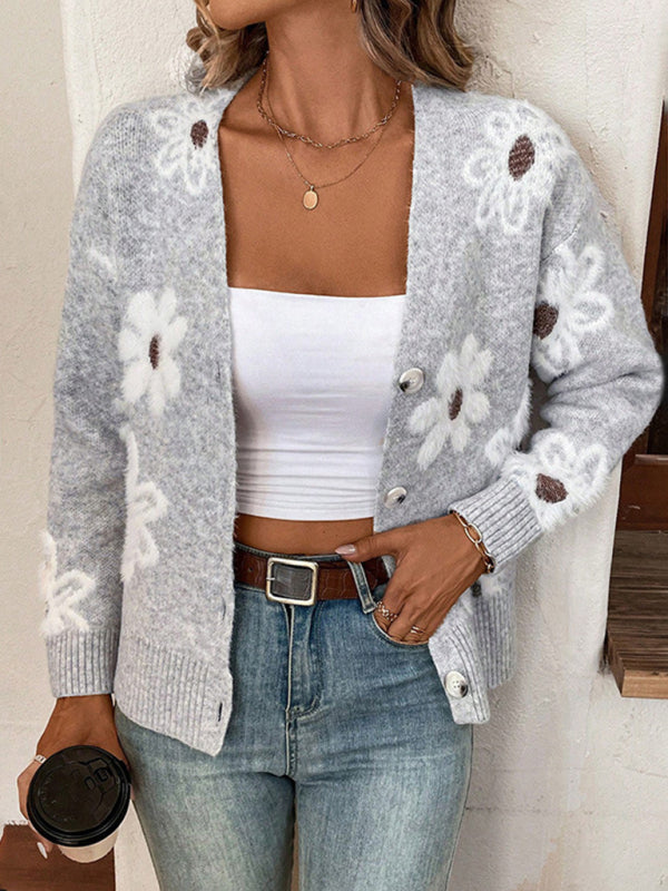 Cardigans - Casual Sunflower Knit Cardigan – Young Women's Style