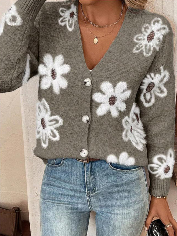 Cardigans - Casual Sunflower Knit Cardigan – Young Women's Style