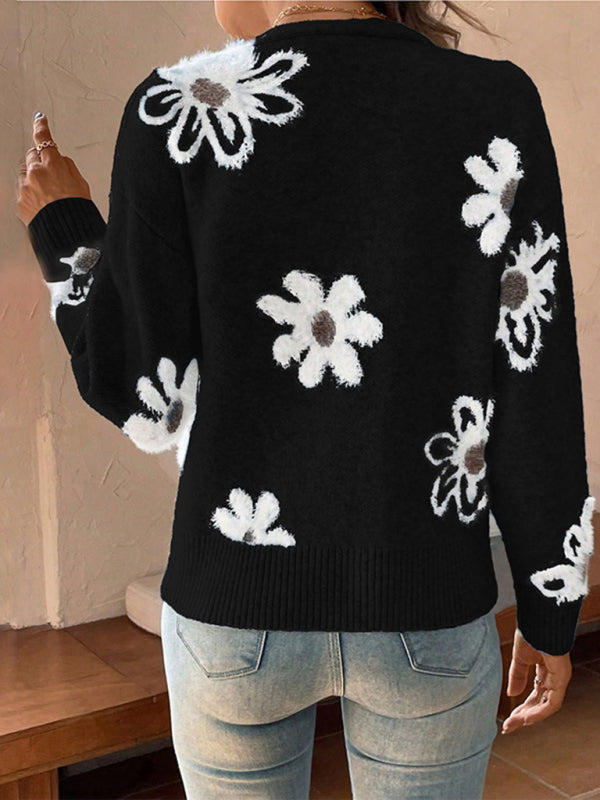 Cardigans - Casual Sunflower Knit Cardigan – Young Women's Style