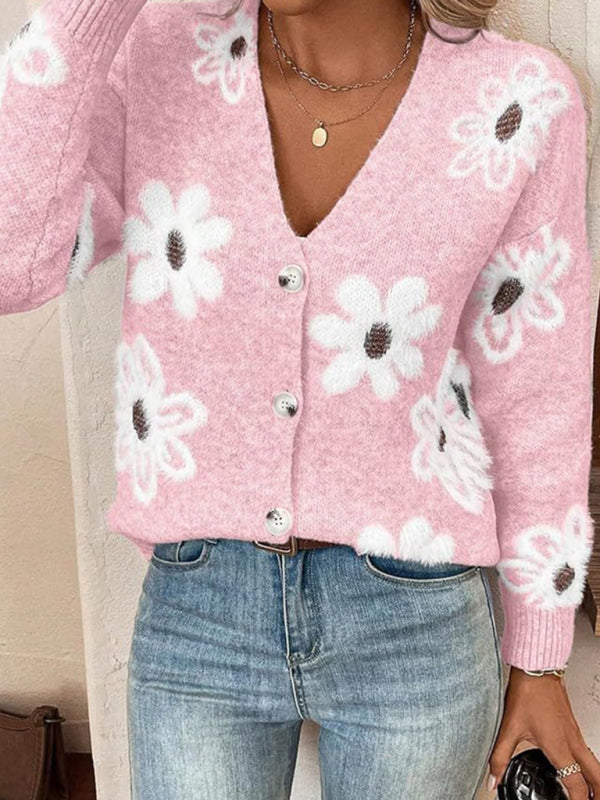 Cardigans - Casual Sunflower Knit Cardigan – Young Women's Style