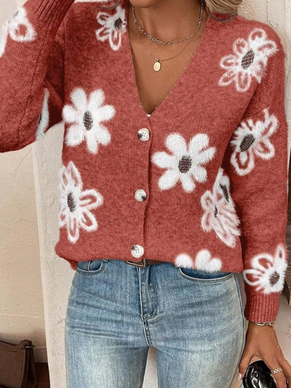 Cardigans - Casual Sunflower Knit Cardigan – Young Women's Style