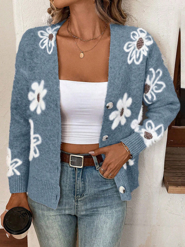 Cardigans - Casual Sunflower Knit Cardigan – Young Women's Style