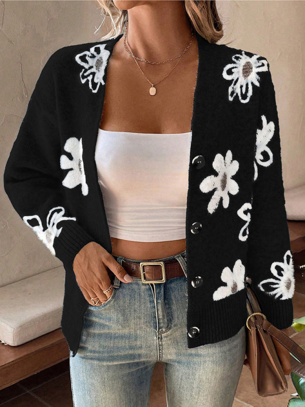 Cardigans - Casual Sunflower Knit Cardigan – Young Women's Style