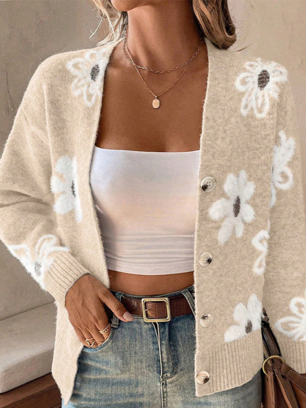 Cardigans - Casual Sunflower Knit Cardigan – Young Women's Style
