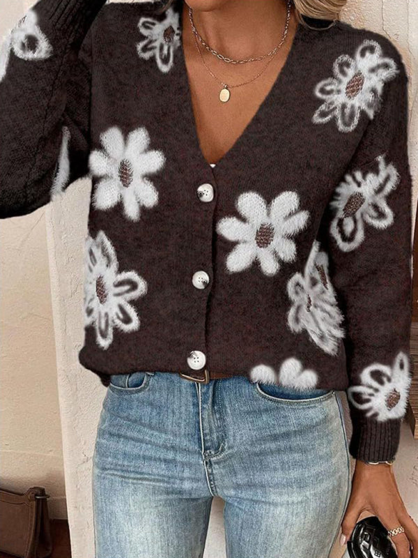 Cardigans - Casual Sunflower Knit Cardigan – Young Women's Style