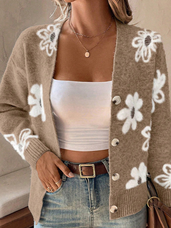 Cardigans - Casual Sunflower Knit Cardigan – Young Women's Style