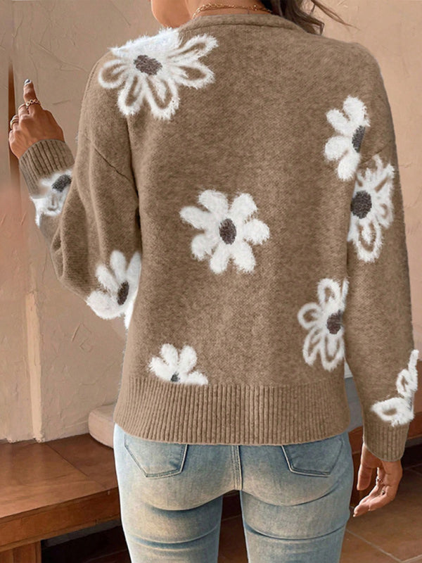 Cardigans - Casual Sunflower Knit Cardigan – Young Women's Style
