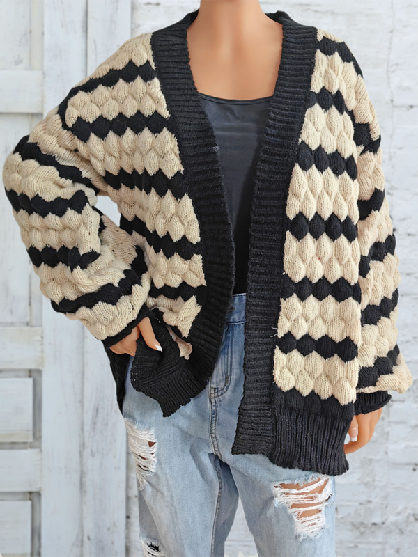 Cardigans - Chunky Geo Knit Cardigan Open-Front Sweater