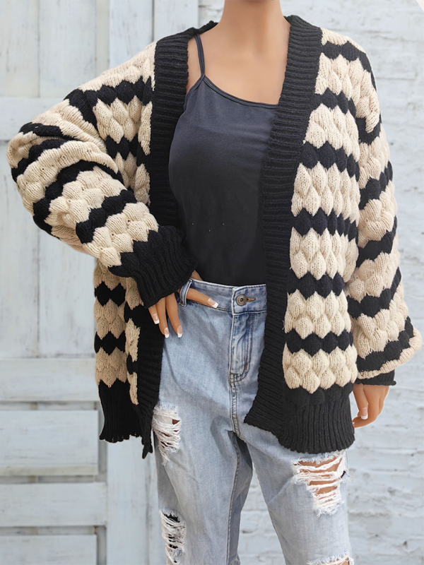 Cardigans - Chunky Geo Knit Cardigan Open-Front Sweater