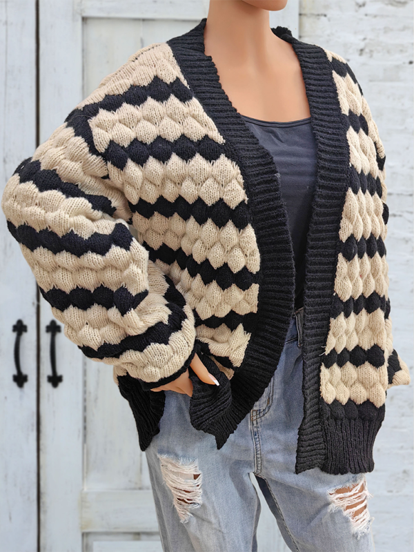 Cardigans - Chunky Geo Knit Cardigan Open-Front Sweater