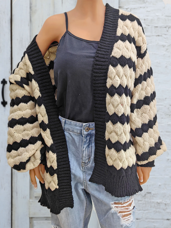 Cardigans - Chunky Geo Knit Cardigan Open-Front Sweater
