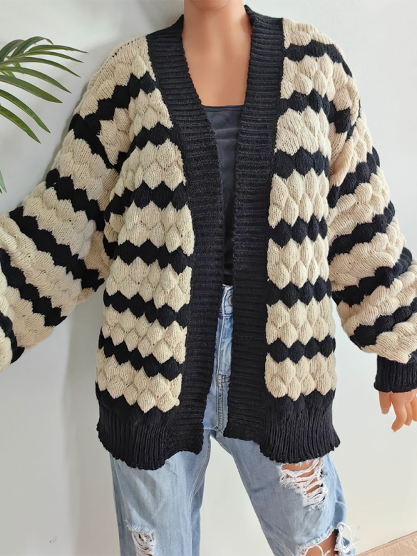 Cardigans - Chunky Geo Knit Cardigan Open-Front Sweater