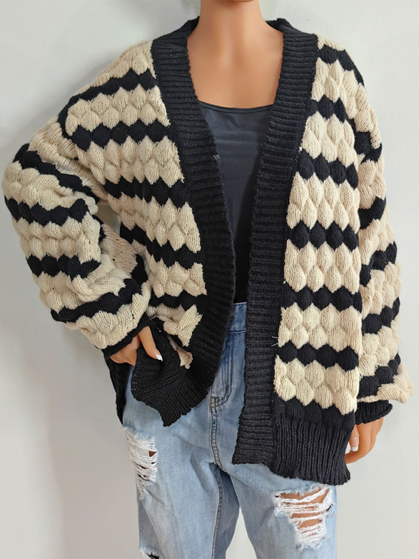 Cardigans - Chunky Geo Knit Cardigan Open-Front Sweater