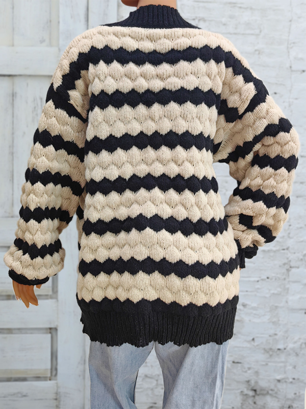 Cardigans - Chunky Geo Knit Cardigan Open-Front Sweater