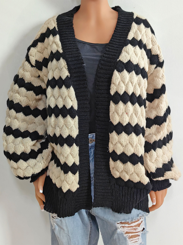 Cardigans - Chunky Geo Knit Cardigan Open-Front Sweater