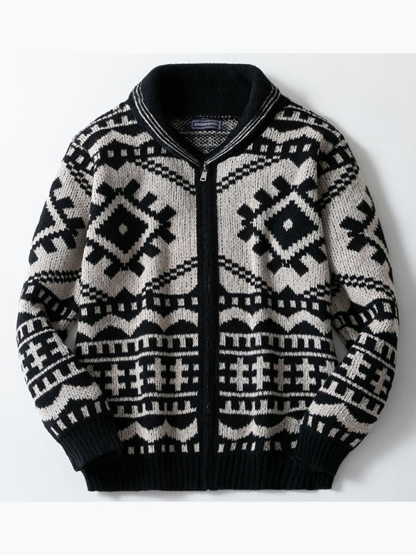 Cardigans - Classic Geometric Zip-Up Sweater Cardigan for Men