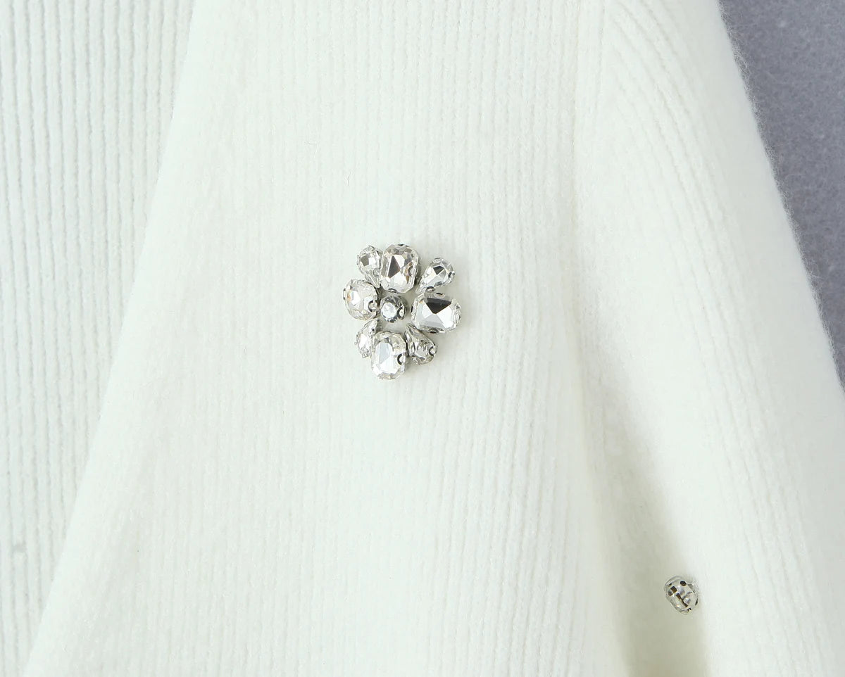 Cardigans - Cropped Cardigan with Bow and Diamond Accents