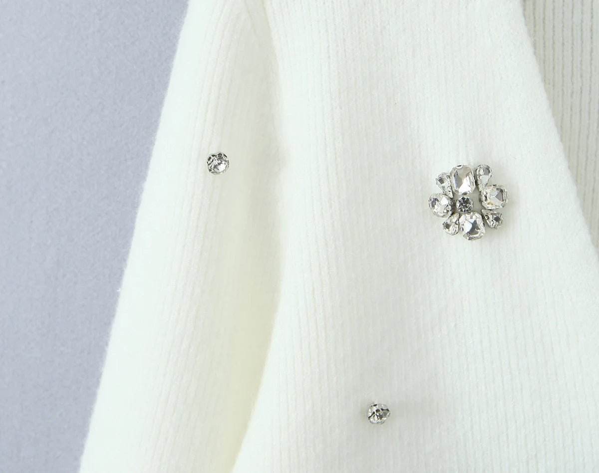 Cardigans - Cropped Cardigan with Bow and Diamond Accents