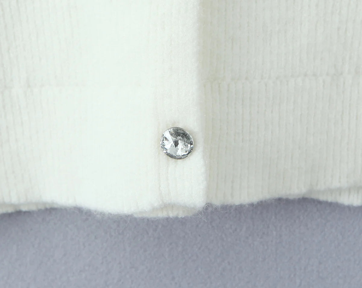 Cardigans - Cropped Cardigan with Bow and Diamond Accents