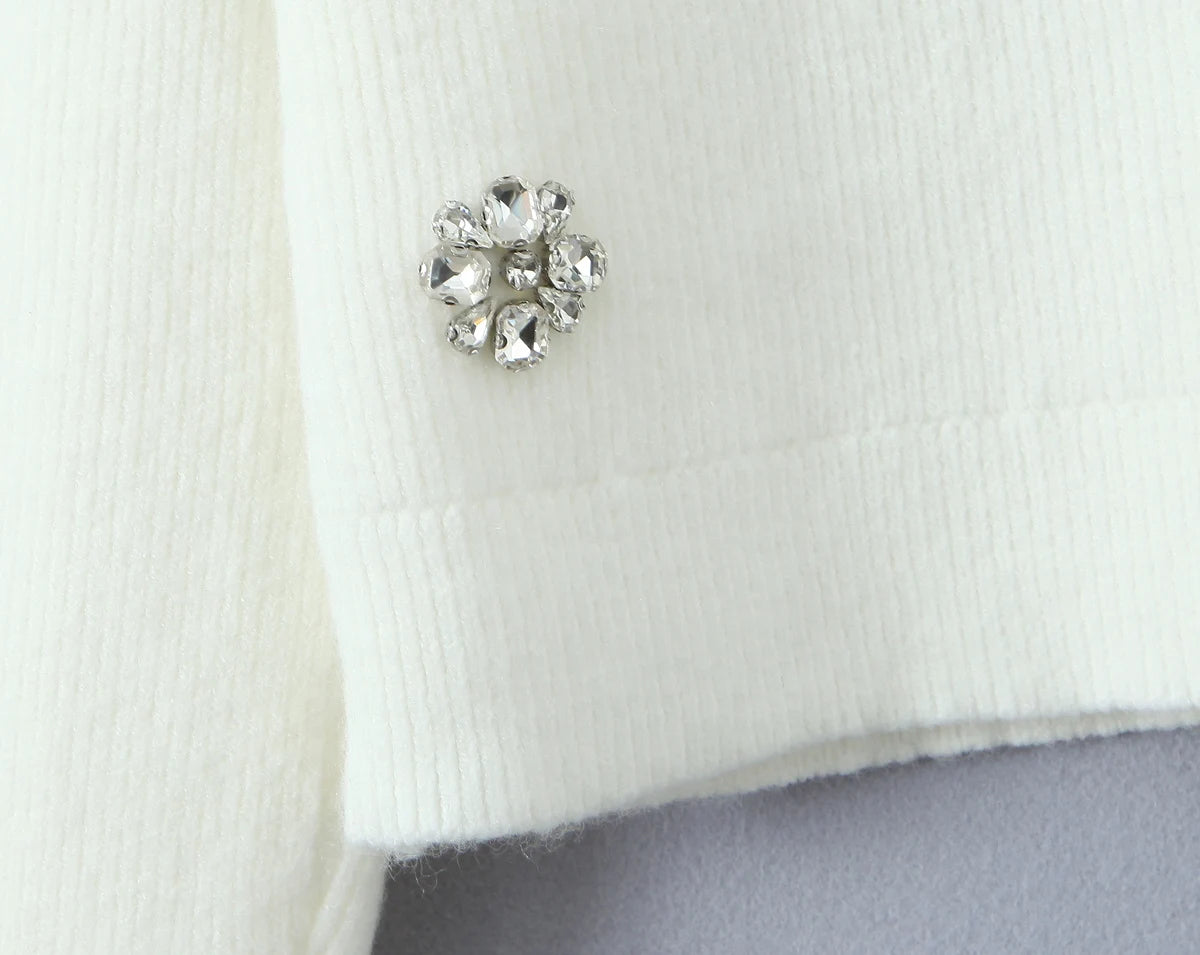 Cardigans - Cropped Cardigan with Bow and Diamond Accents