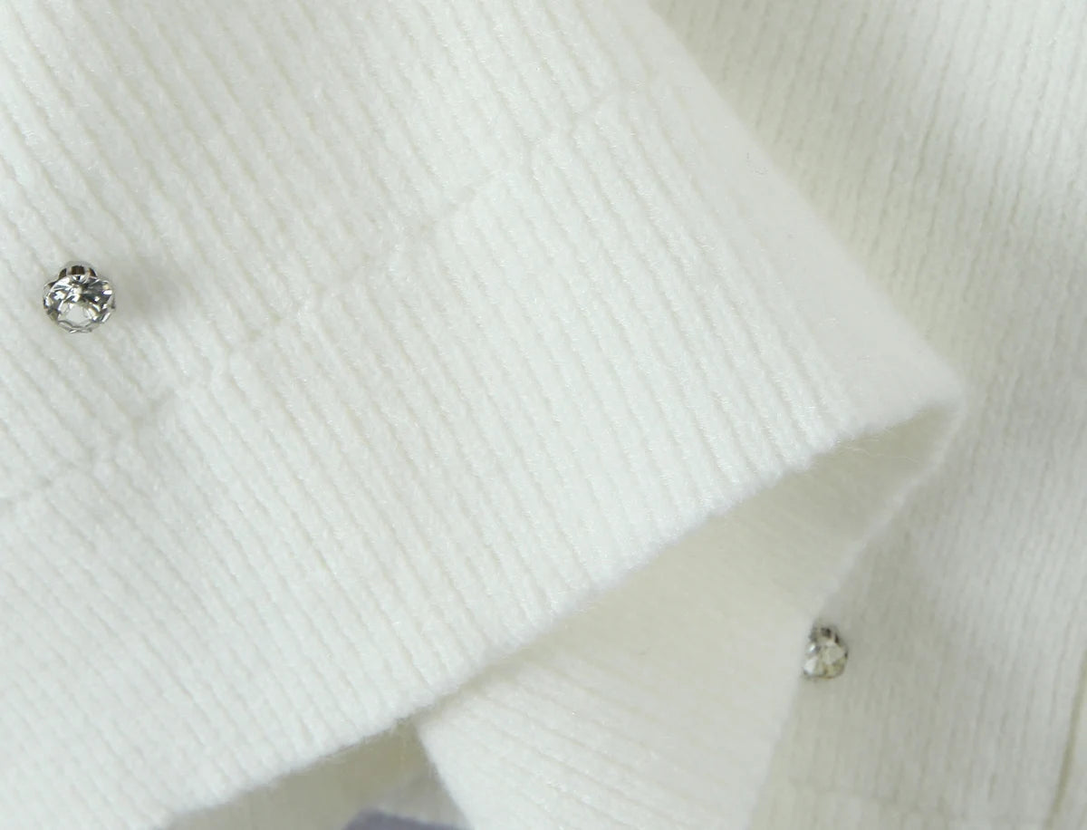 Cardigans - Cropped Cardigan with Bow and Diamond Accents