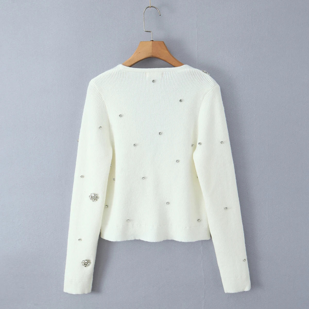 Cardigans - Cropped Cardigan with Bow and Diamond Accents