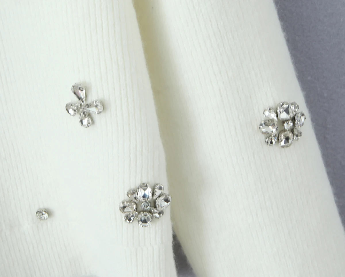 Cardigans - Cropped Cardigan with Bow and Diamond Accents