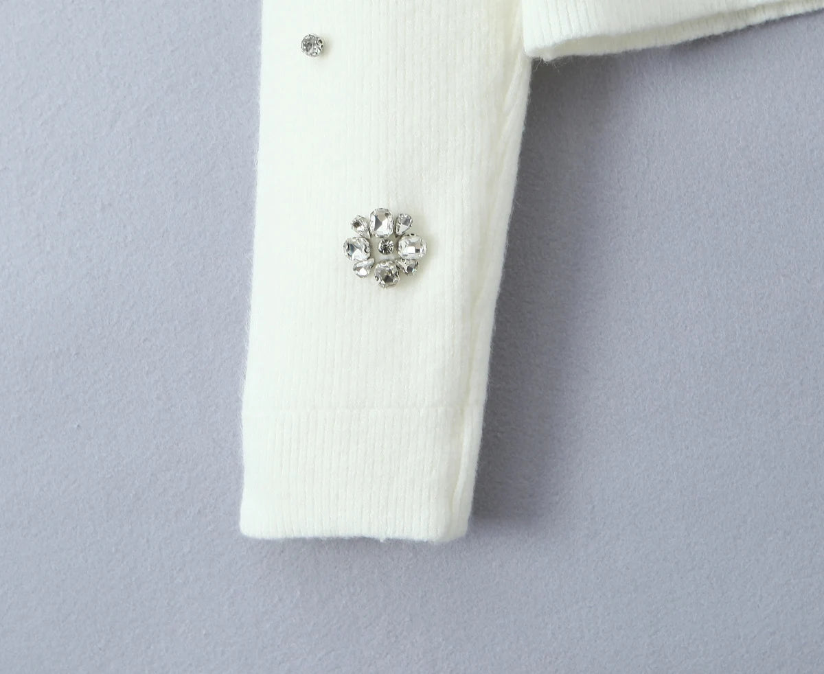 Cardigans - Cropped Cardigan with Bow and Diamond Accents