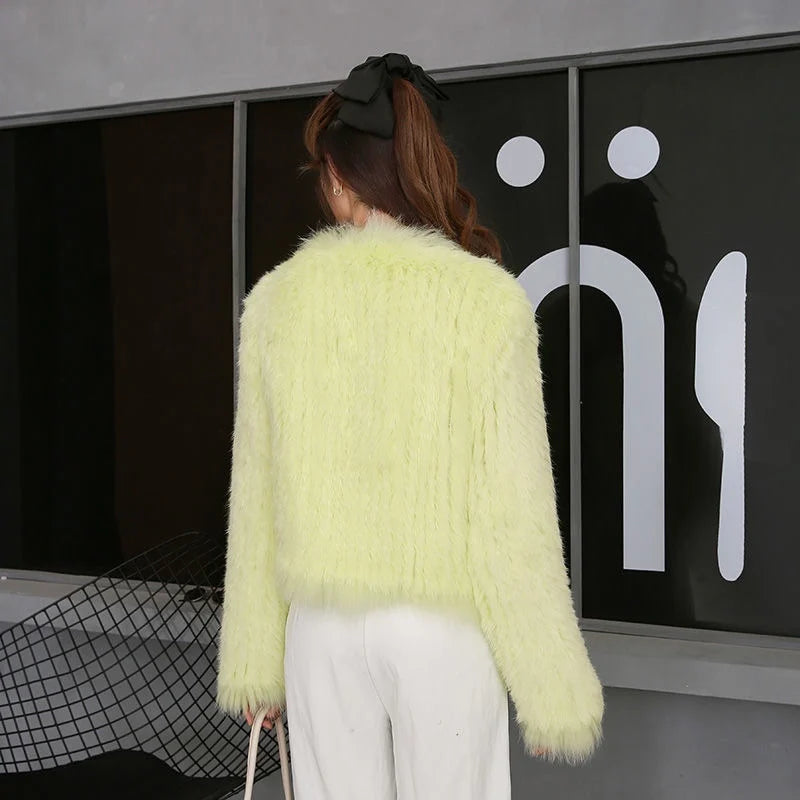 Cardigans - Rabbit Fur Knit Cardigan Jacket