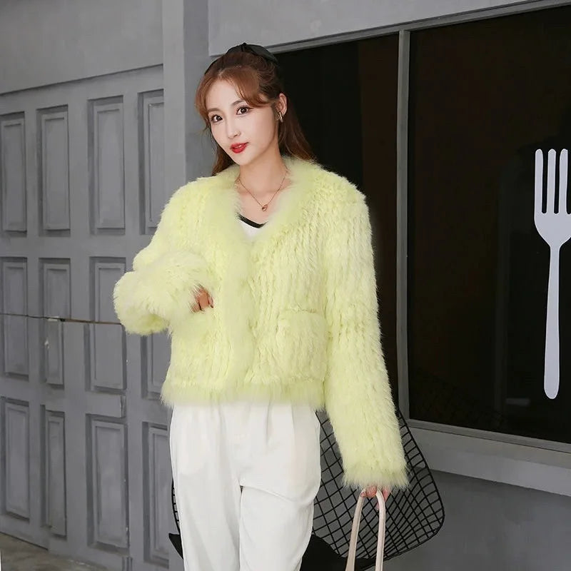 Cardigans - Rabbit Fur Knit Cardigan Jacket