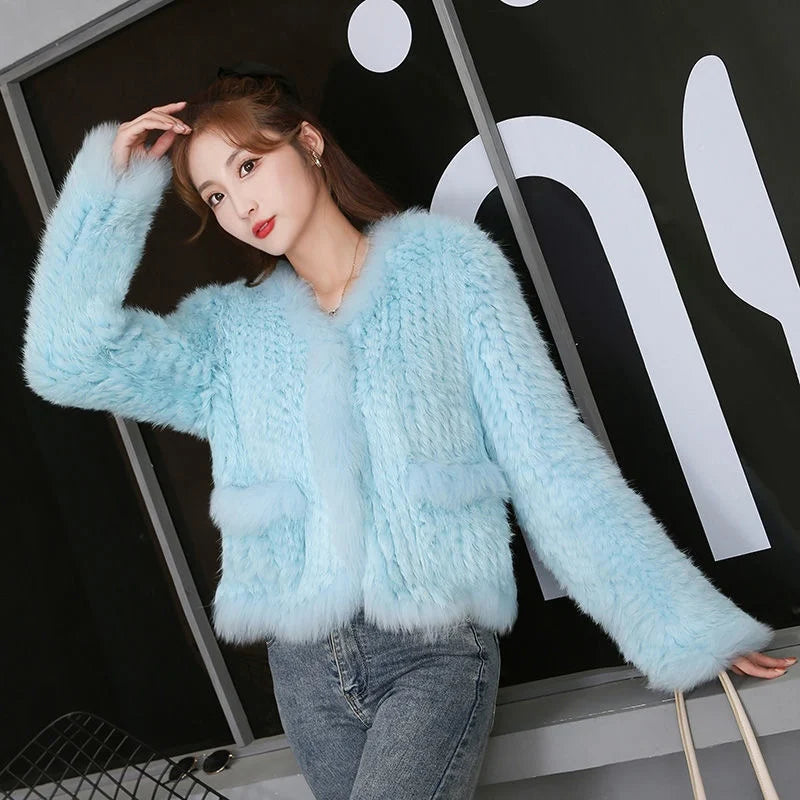 Cardigans - Rabbit Fur Knit Cardigan Jacket