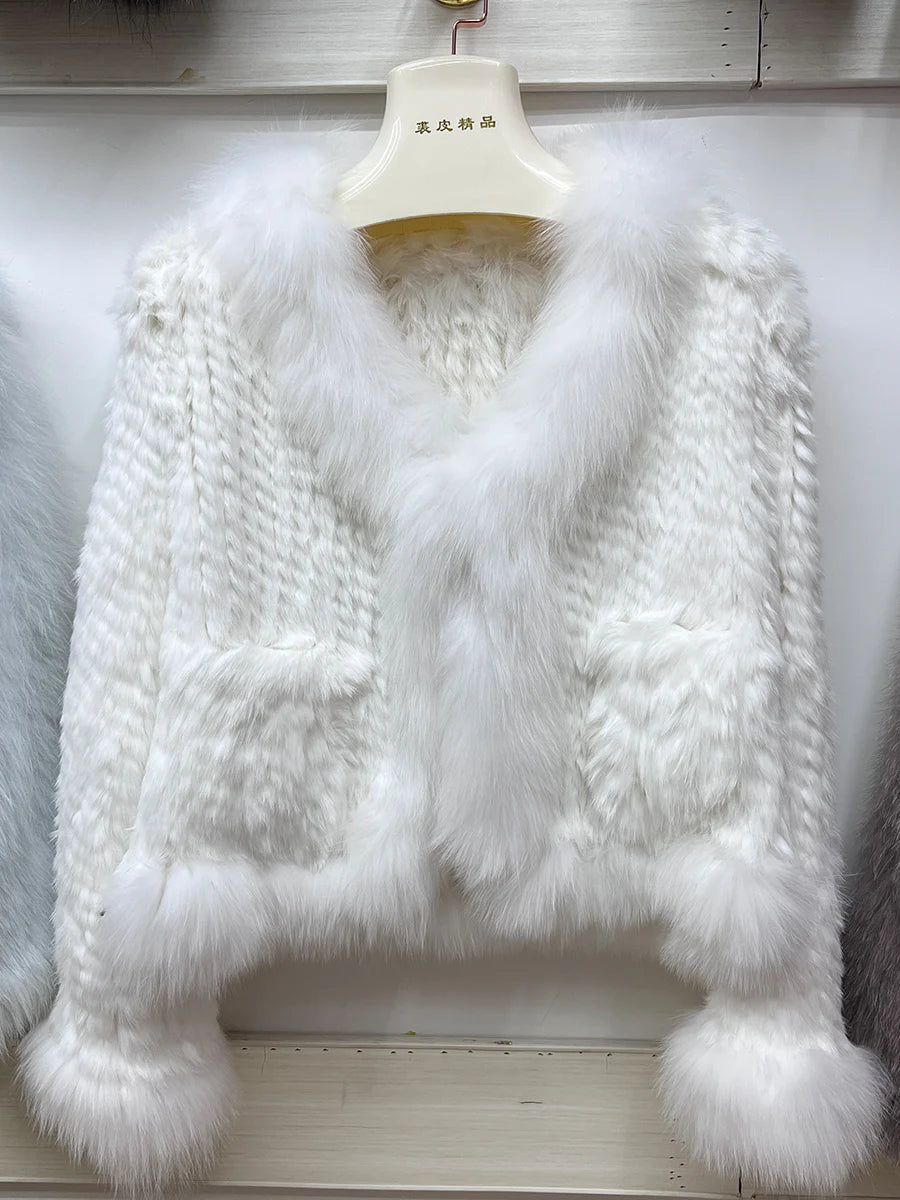 Cardigans - Rabbit Fur Knit Cardigan Jacket