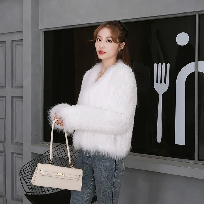 Cardigans - Rabbit Fur Knit Cardigan Jacket